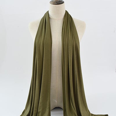 Cross-border solid color rayon sweat cloth ethnic women scarf mercerized cotton jersey headscarf long scarf wholesale 9# Army Green 