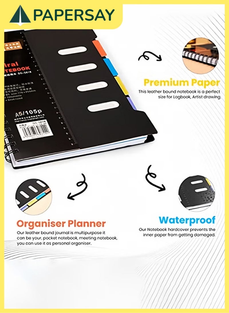 PAPERSAY Spiral Notebook, A5 Grid Paper, to Do List Planner Refill Paper, Wire Bound Notebook with Colored Dividers ,105 Sheets (210 Pages) Used as a Notepad、Journal 、Sketchbook、Work Diary.  - Image 3