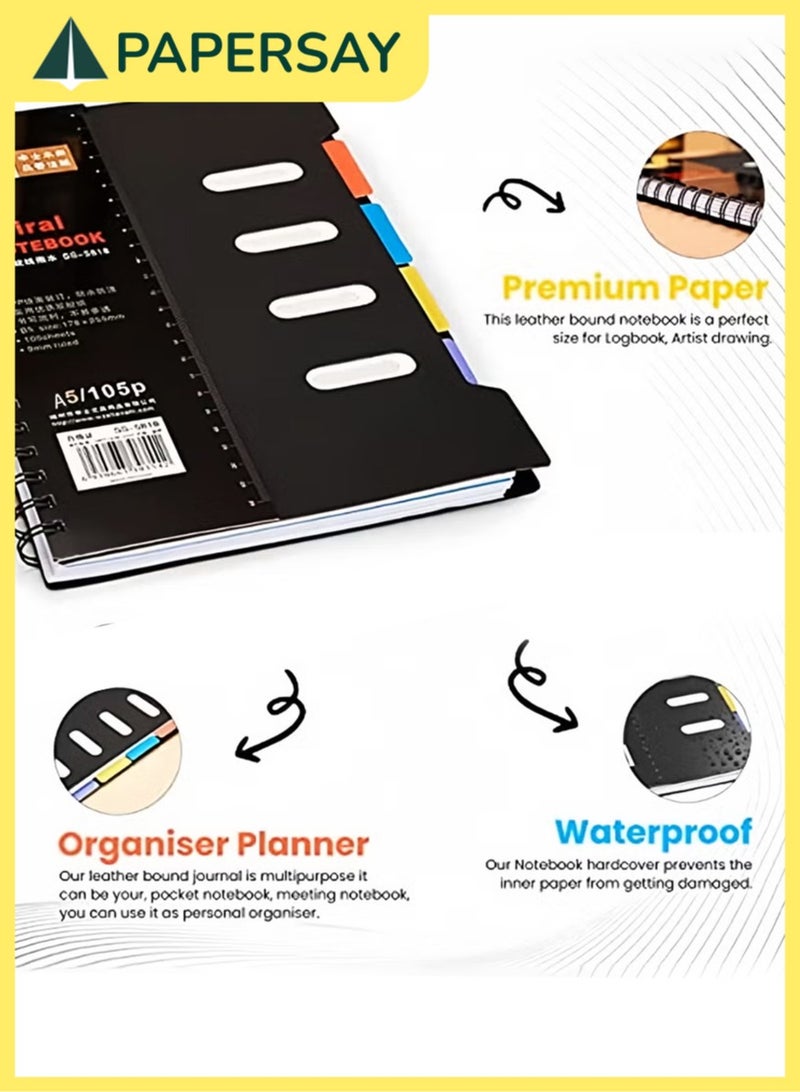 PAPERSAY Spiral Notebook, A5 Grid Paper, to Do List Planner Refill Paper, Wire Bound Notebook with Colored Dividers ,105 Sheets (210 Pages) Used as a Notepad、Journal 、Sketchbook、Work Diary.  - Image 5