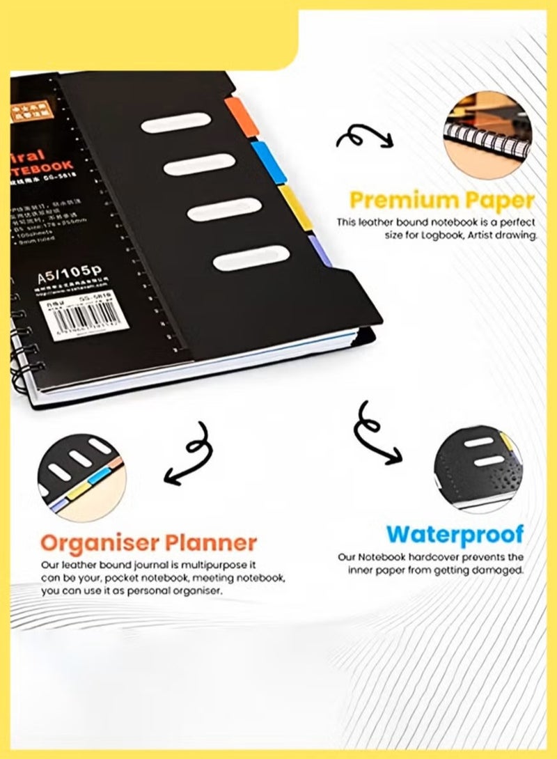 Shen Shi ‌مفكر A5 ذو سلك ملتوي، مع أقسام ملونة، يُستخدم كدفتر ملاحظات، يوميات، دفتر رسم، أو يوميات عمل‌ - Image 3