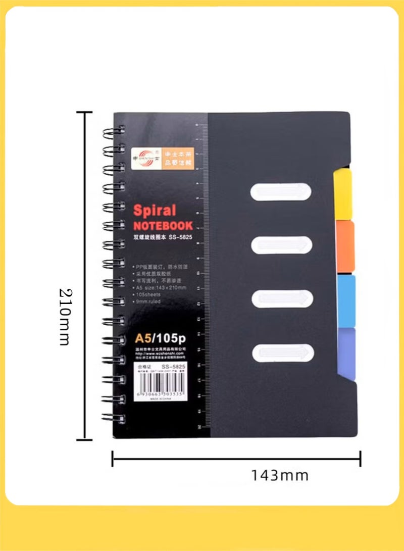 A5 Spiral Notebook, Wire Bound Notebook with Colored Dividers , Used as a Notepad, Journal , Sketchbook, Work Diary - view 2