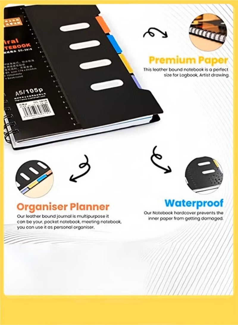 A5 Spiral Notebook, Wire Bound Notebook with Colored Dividers , Used as a Notepad, Journal , Sketchbook, Work Diary - view 3