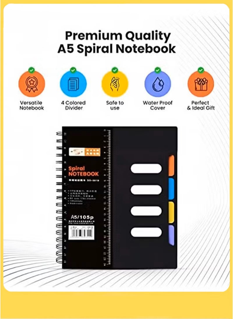 A5 Spiral Notebook, Wire Bound Notebook with Colored Dividers , Used as a Notepad, Journal , Sketchbook, Work Diary - view 5