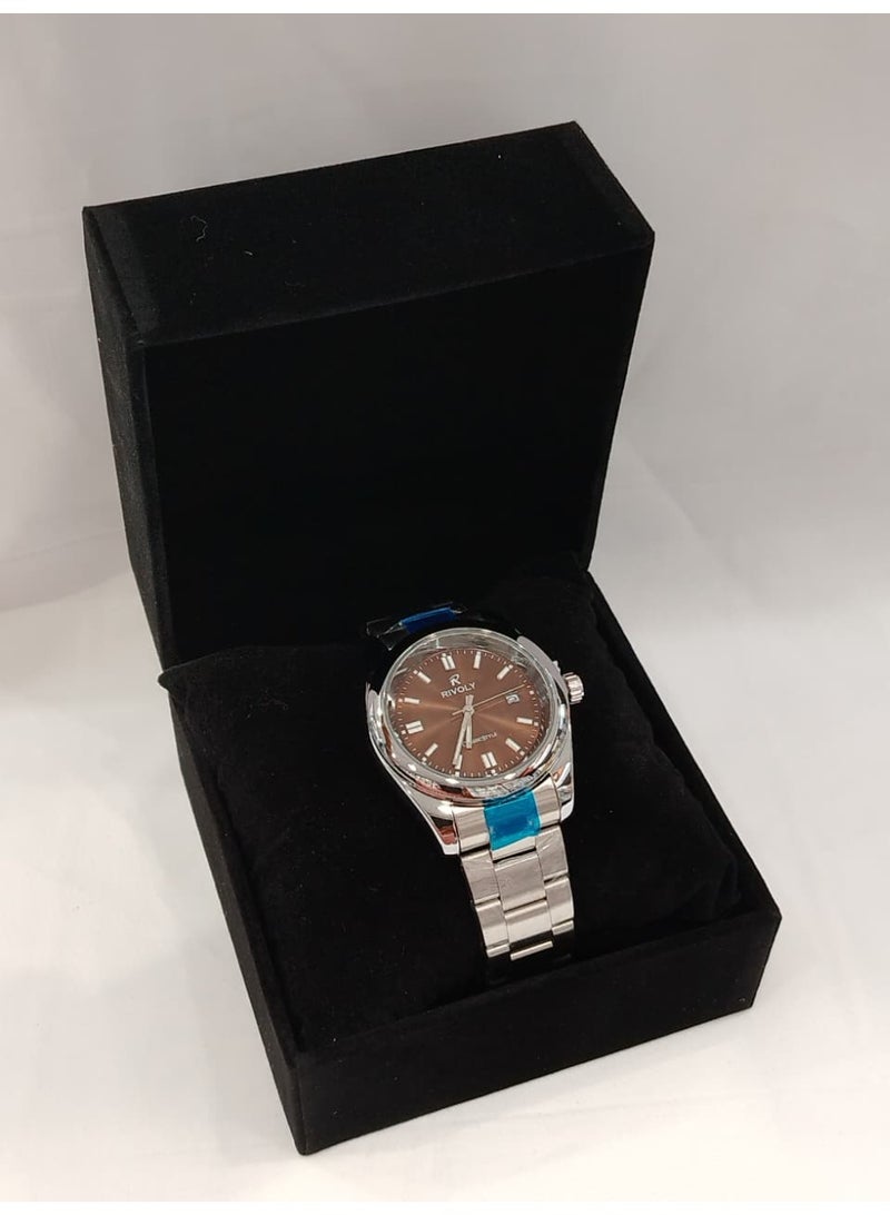 ريفولي ساعة رجالي كلاسيكية أنيقة بسوار ستانلس ستيل ومؤشر تاريخ تصميم راقٍي وجميل