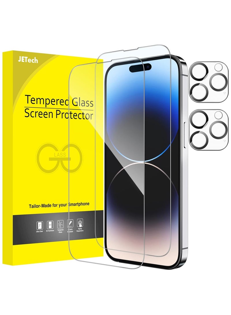 جي تيك واقي شاشة بتغطية كاملة لهاتف آيفون 14 برو ماكس 6.7 بوصة مع واقي عدسة الكاميرا فيلم من الزجاج المقسى عالي الدقة 2 عبوة لكل قطعة - Image 1