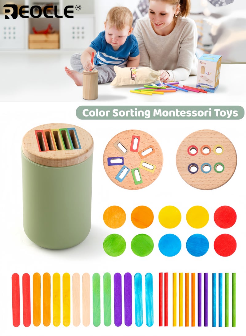 REOCLE Kid's Montessori Sorting Toy with Color Matching and Fine Motor Skill Design Wooden Sensory Activity with Educational Value for Toddler Learning - Image 1