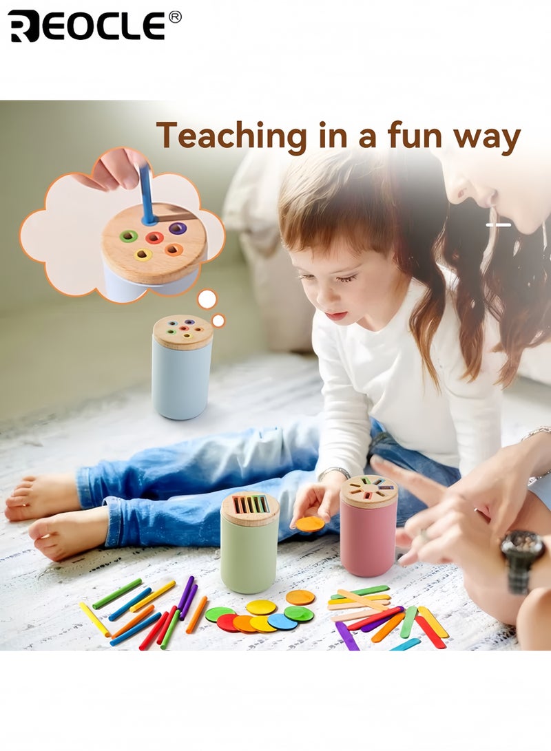 REOCLE Kid's Montessori Sorting Toy with Color Matching and Fine Motor Skill Design Wooden Sensory Activity with Educational Value for Toddler Learning - Image 5