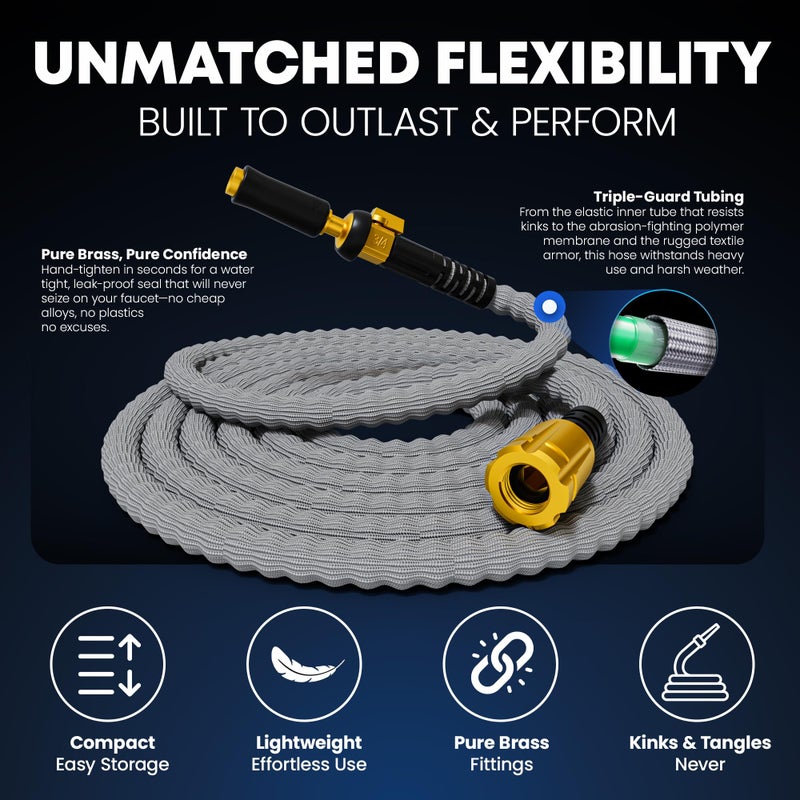 TITAN Flexible Garden Hose 50FT â€“ Ultra Lightweight, Heavy Duty Water Hose with Brass Fittings & Jet Nozzle â€“ Kink-Free, Non-Expanding, Durable Fabric Hose for Yard, Lawn, Car Wash, Outdoor Use - Image 4