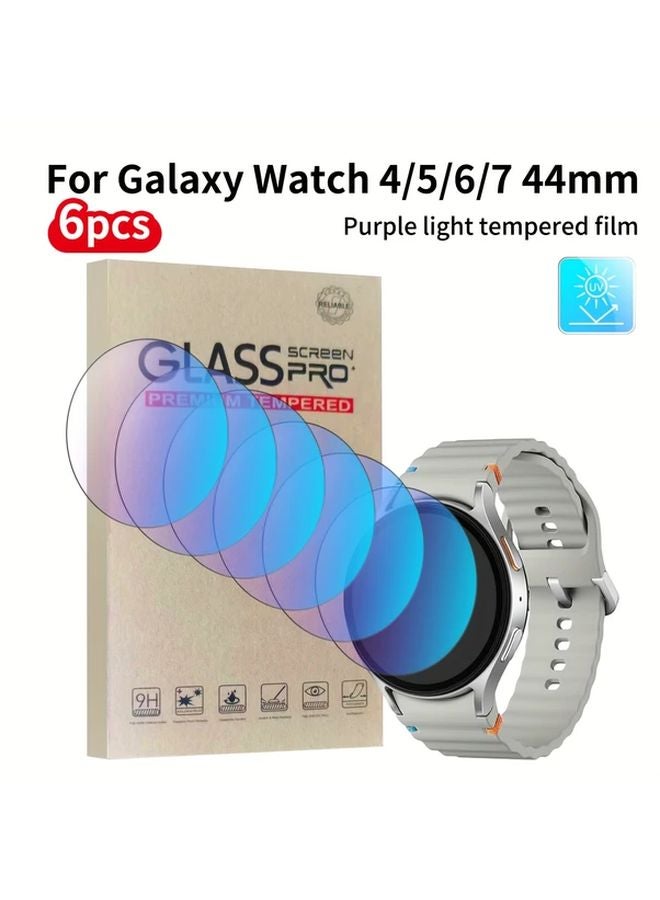6pcs Purple Tempered Glass Screen Protector For Samsung Galaxy Watch 4 5 6 7 44mm - Image 1