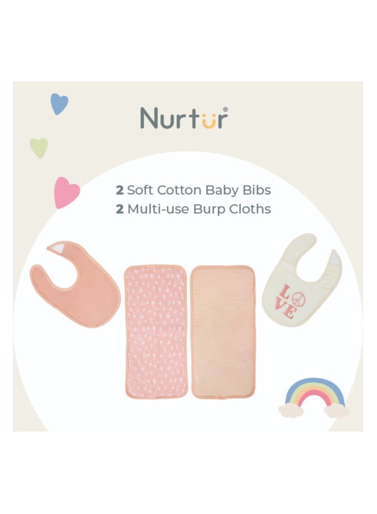 Nurtur Feeding Gift Set - 2 pack bibs & 2 burpcloths - Pink Multi/Girl - Image 2