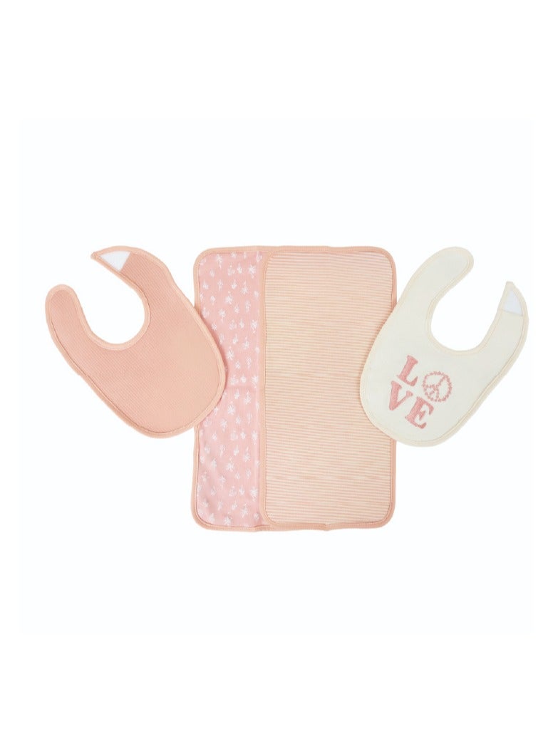 Nurtur Feeding Gift Set - 2 pack bibs & 2 burpcloths - Pink Multi/Girl - Image 1