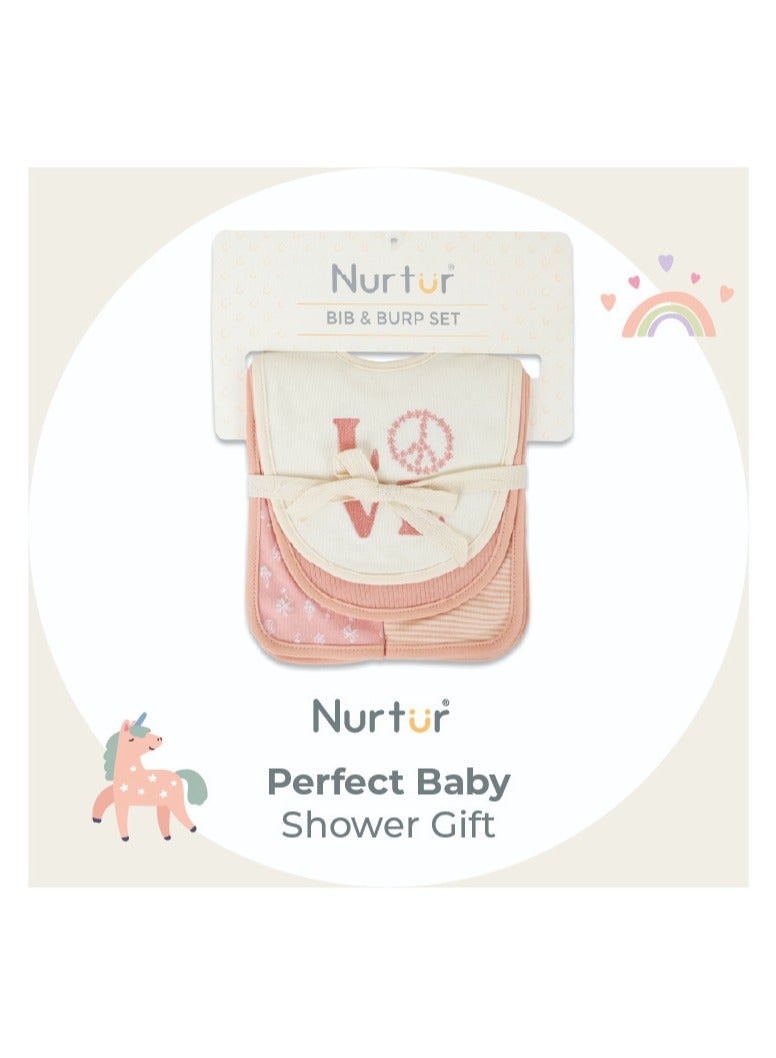Nurtur Feeding Gift Set - 2 pack bibs & 2 burpcloths - Pink Multi/Girl - Image 3