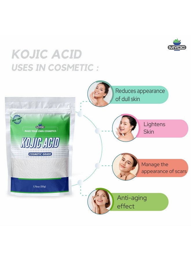 مسحوق حمض الكوجيك: درجة تجميلية للصابون والمصل والمكياج - 50 جرامًا، عبوة واحدة - يقلل من البشرة الباهتة، ويقاوم الشيخوخة، ويفتح البشرة