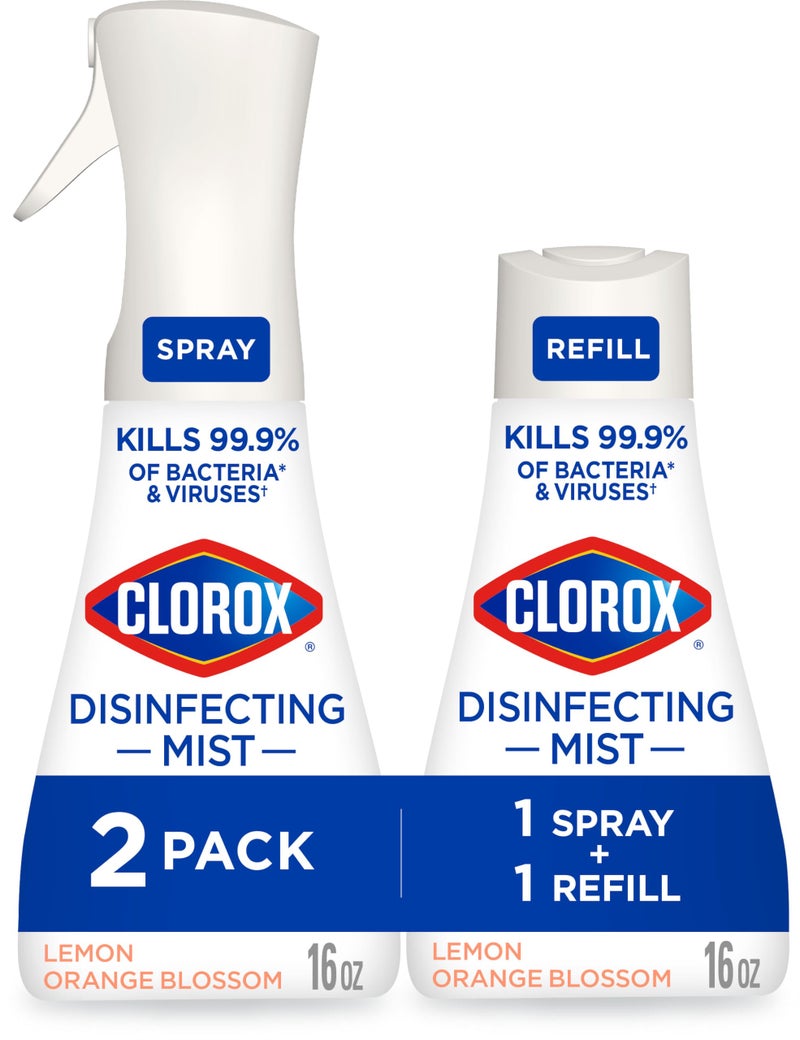 Clorox Disinfecting Mist, Lemon and Orange Blossom, 1 Spray and 1 Refill, 16 oz Each - Image 1