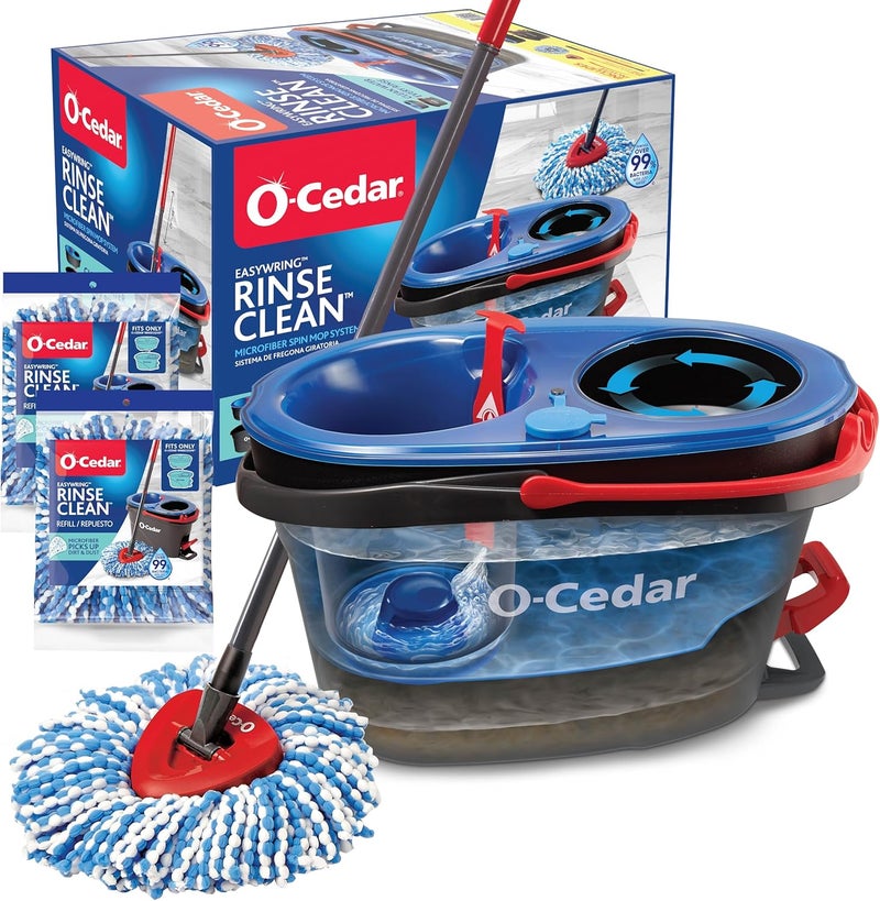 o cedar RinseClean Spin Mop & Bucket System + 2 Extra Mop Heads| Clean with Clean Water | Removes 99% of Bacteria - Image 1