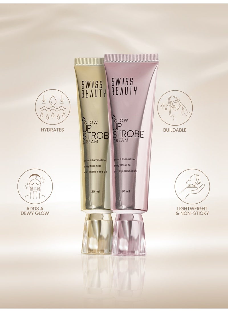 Swiss Beauty Glow Up Strobe Cream | Bestseller | Dewy Radiance Highlighter & Primer | Hydrating with Jojoba Seed Oil | 3-in-1 Multi-Use | Vegan & Cruelty-Free | Pink Twilight | 30ml - Image 3