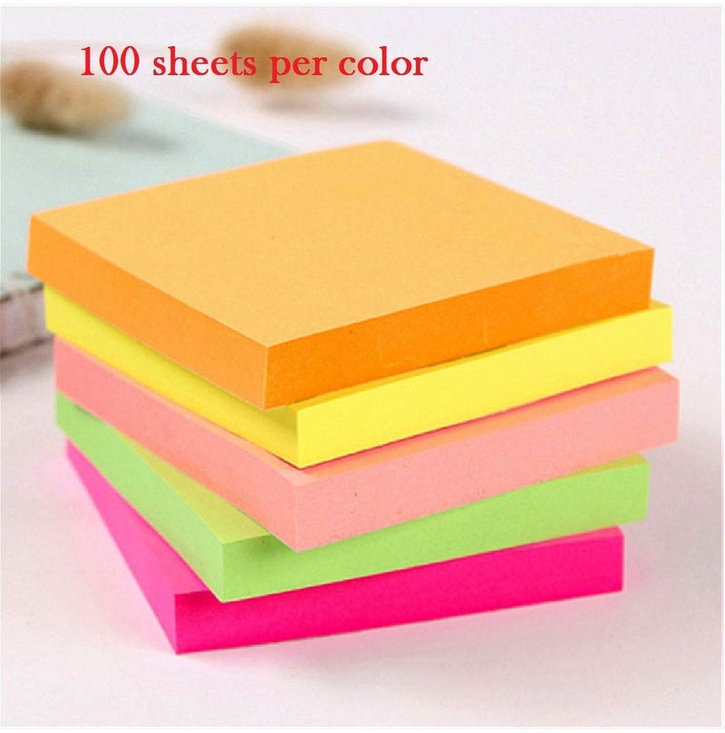 R H Lifestyle Cute Sticky Notes Set Post It Sticky Tabs Memo Pad Office Stationery Neon Colors Sticky Notes Pad (Self Stick Note 3" x 3" Pack of 2) 5 Colors - Image 3