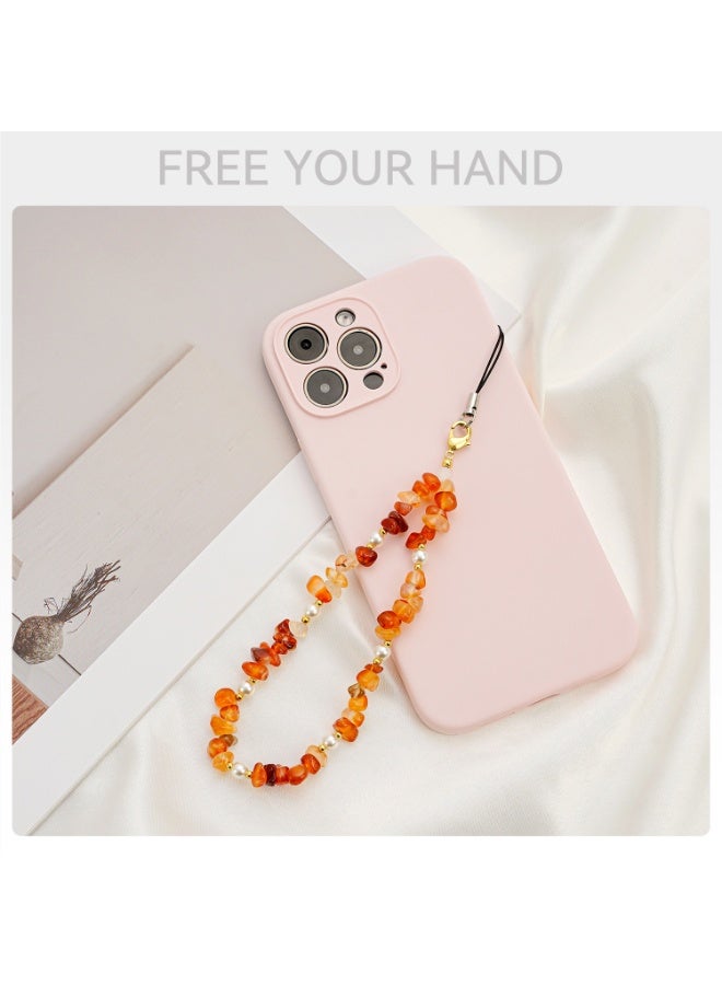 NIBEMINENT Beaded Phone Lanyard, Anti Lost Removable Wrist Strap, Pearl Crushed Stone Bracelet Pendant, Phone Keychain Lanyard,P68103/Red - Image 2