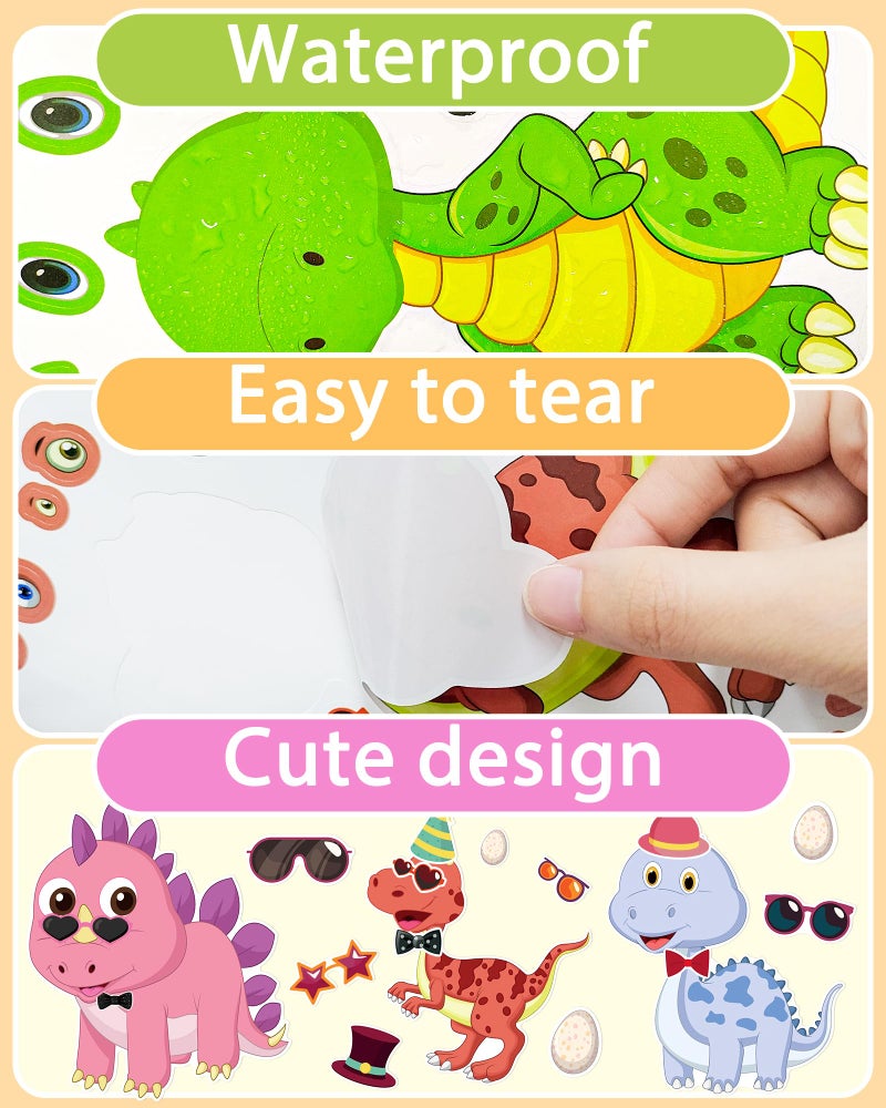 Greingways 24 Pcs Make Your Own Dinosaur Sticker Sheets, Dinosaur Party Favors Face Stickers for Kids Boys Toddlers Crafts Activities Gift Bags Birthday Party Valentines Day Gifts for Kids Classroom - Image 5