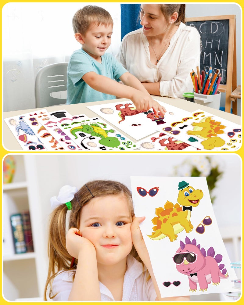 Greingways 24 Pcs Make Your Own Dinosaur Sticker Sheets, Dinosaur Party Favors Face Stickers for Kids Boys Toddlers Crafts Activities Gift Bags Birthday Party Valentines Day Gifts for Kids Classroom - Image 3