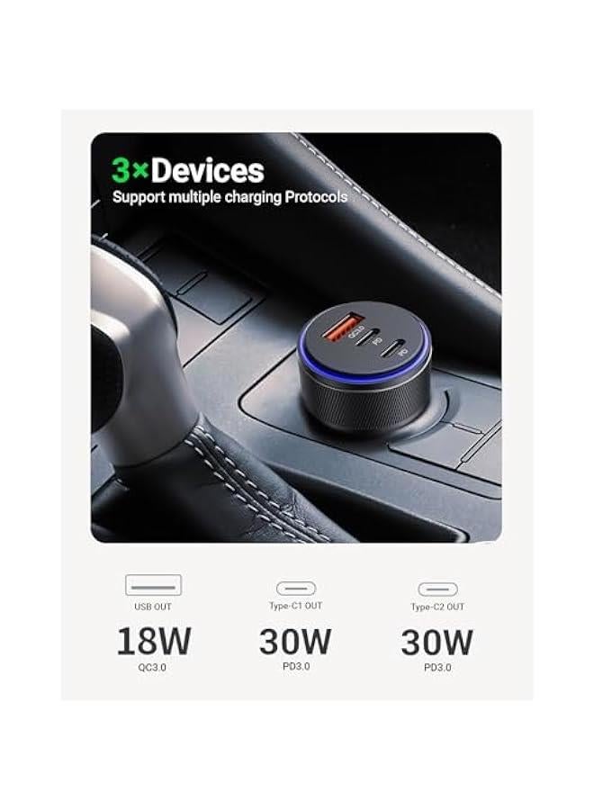 Arabest AKNSN 90W USB-C & USB-A Car Charger, 3-Port Fast Charging, PD3.0 & QC3.0, Compatible with iPhone 16/15/14/13 Pro Max, iPad, MacBook, Samsung, Google Pixel, More - Image 3