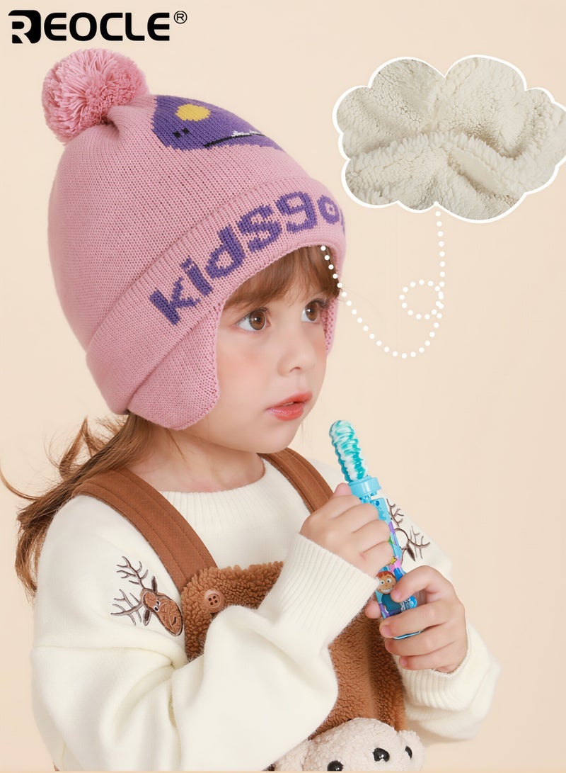 REOCLE 2PCS Kid's Hat and Scarf Set with Dinosaur Pattern and Winter Warmth Design Children’s Knit Beanie with Pom Pom for Cold Wind Protection - Image 5
