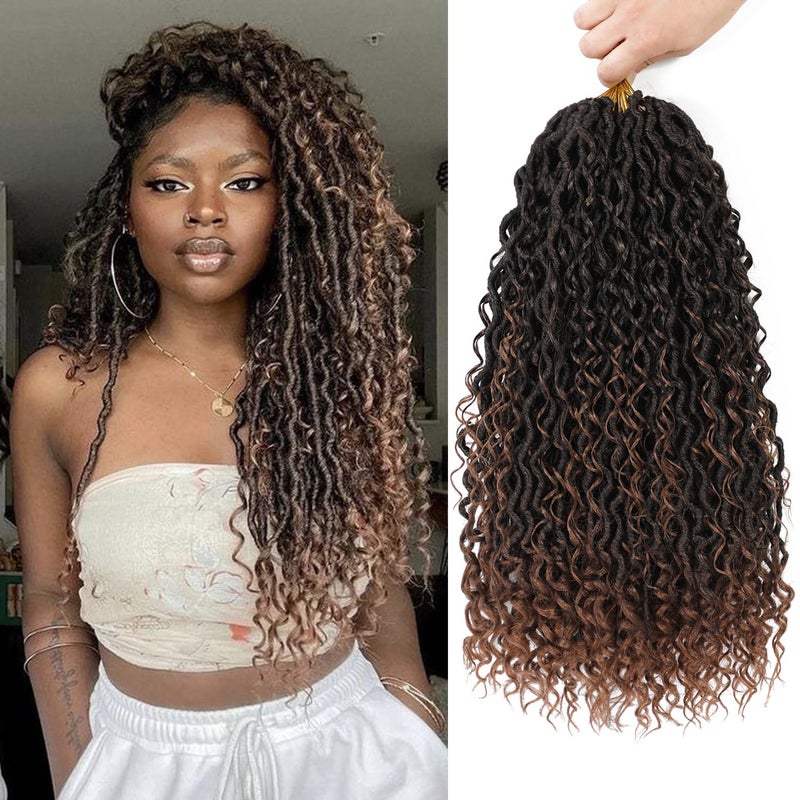 8 Packs Goddess Faux Locs Crochet Hair for Black Women Goddess Locs Crochet Hair Boho Style Locs River Hair with Curly Ends 18Inch T30 8Packs