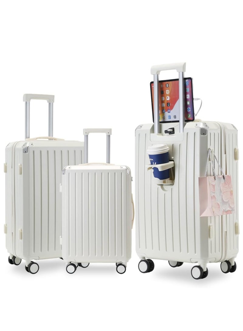 ZUIHAO ZUIHAO Hard side 3-piece Suitcase with TSA Lock, Lightweight Travel Suitcase with Spinner Wheels  Durable Carry On Luggage Sets for Family 20/24/28 inch White  - Image 1