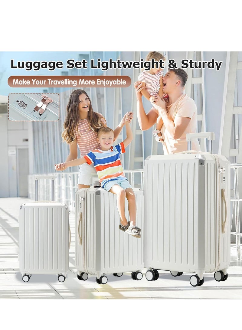 ZUIHAO ZUIHAO Hard side 3-piece Suitcase with TSA Lock, Lightweight Travel Suitcase with Spinner Wheels  Durable Carry On Luggage Sets for Family 20/24/28 inch White  - Image 2