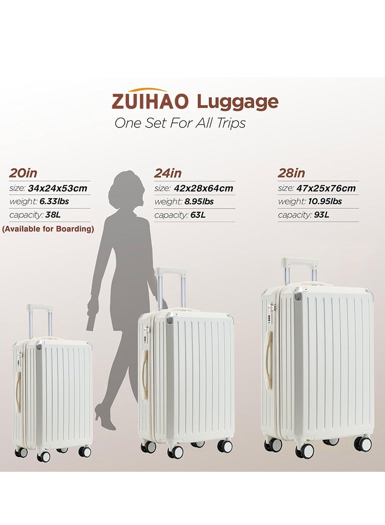 ZUIHAO ZUIHAO Hard side 3-piece Suitcase with TSA Lock, Lightweight Travel Suitcase with Spinner Wheels  Durable Carry On Luggage Sets for Family 20/24/28 inch White  - Image 4