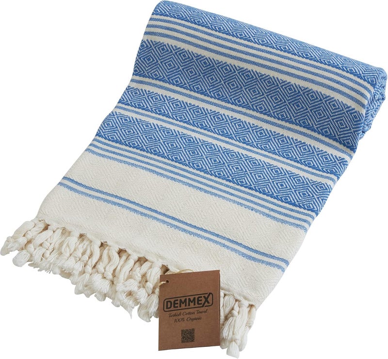 DEMMEX Certified 100% Organic Cotton & Organic Dye Prewashed XL Diamond Weave Turkish Cotton Towel Peshtemal Blanket for Bath,Beach,Pool,SPA,Gym, 71x36 Inches,14 Oz (Royal) - Image 3