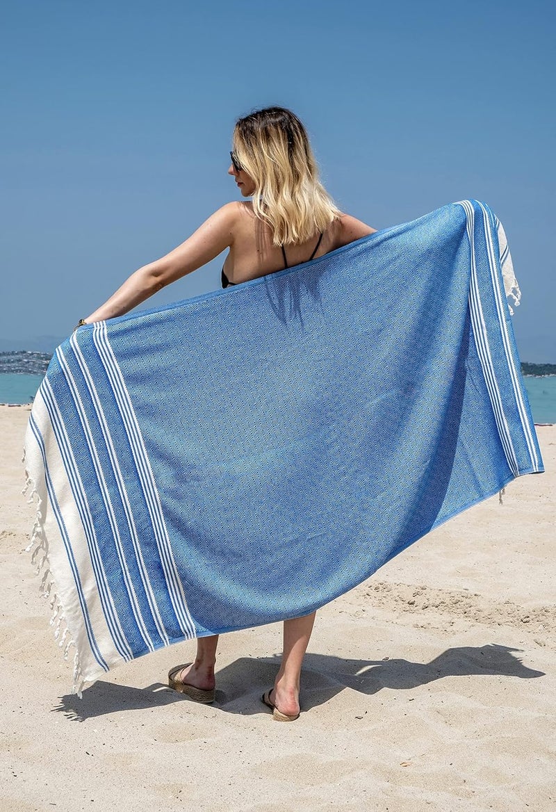 DEMMEX Certified 100% Organic Cotton & Organic Dye Prewashed XL Diamond Weave Turkish Cotton Towel Peshtemal Blanket for Bath,Beach,Pool,SPA,Gym, 71x36 Inches,14 Oz (Royal) - Image 2