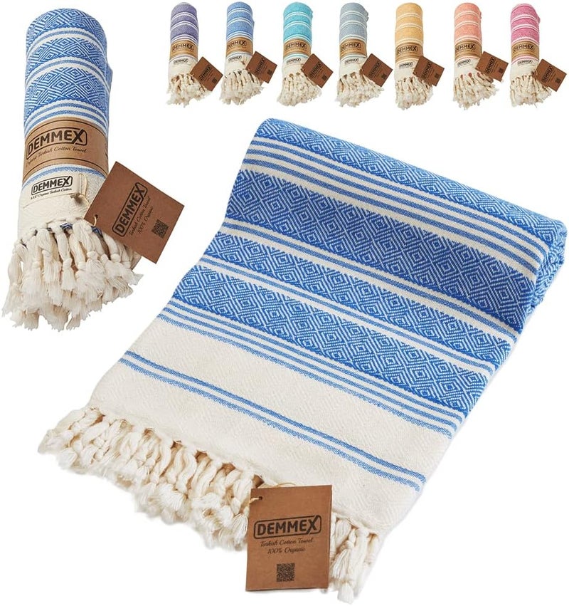 DEMMEX Certified 100% Organic Cotton & Organic Dye Prewashed XL Diamond Weave Turkish Cotton Towel Peshtemal Blanket for Bath,Beach,Pool,SPA,Gym, 71x36 Inches,14 Oz (Royal) - Image 1
