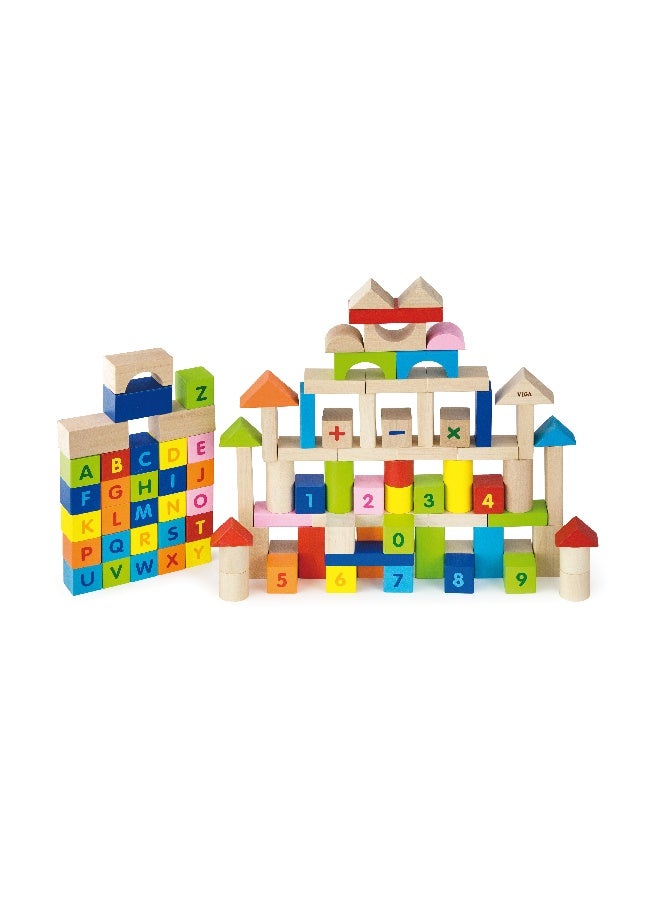 Viga Wooden Blocks - 100pcs Alphabet & Numbers - Image 1