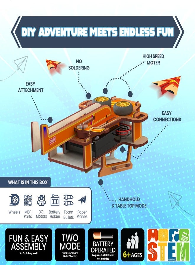 EXHALE Electronic Plane & Bullet Launcher STEM Kit for Kids 6+ | Buildable Motorized Launcher | Educational Engineering Toy with Foam Bullets & Paper Planes - Image 5
