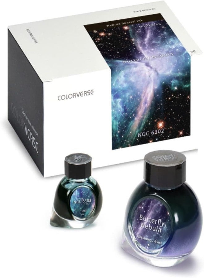 Colorverse حبر قلم حبر سائل من كولورفيرس، لون أزرق فراشة سديم 65 مل، وحبر NGC 6302 15 مل، حبر قائم على الصبغة - Image 1