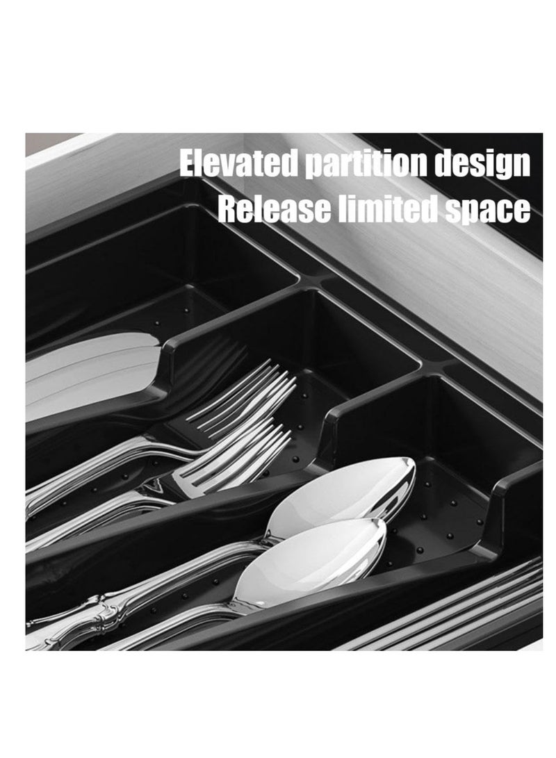 SOLARAE صينية أدوات المائدة مع غطاء، 5 أقسام، صندوق تنظيم أدوات المائدة، صينية بلاستيكية للسحب للملاعق والشوك، صندوق تخزين أدوات المائدة البلاستيكية للمطبخ والسحب والكونتر (رمادي) - Image 2