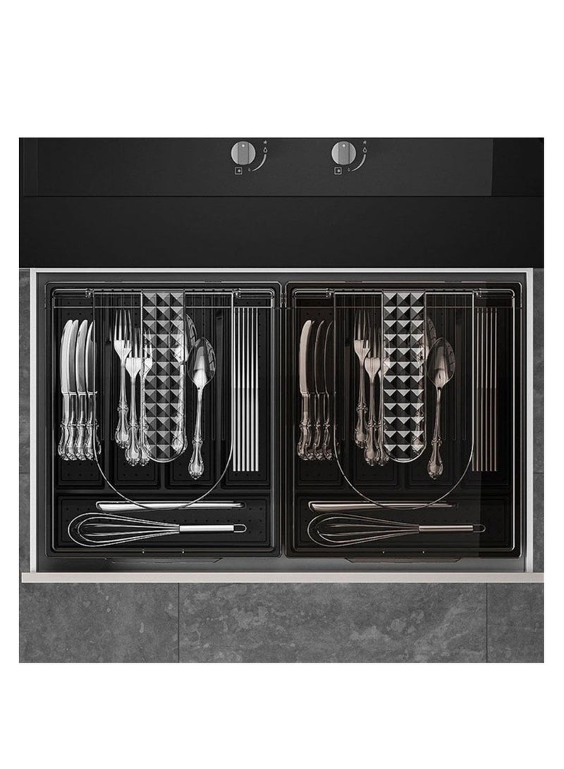 SOLARAE صينية أدوات المائدة مع غطاء، 5 أقسام، صندوق تنظيم أدوات المائدة، صينية بلاستيكية للسحب للملاعق والشوك، صندوق تخزين أدوات المائدة البلاستيكية للمطبخ والسحب والكونتر (رمادي) - Image 5