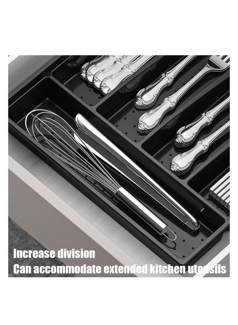 SOLARAE صينية أدوات المائدة مع غطاء، 5 أقسام، صندوق تنظيم أدوات المائدة، صينية بلاستيكية للسحب للملاعق والشوك، صندوق تخزين أدوات المائدة البلاستيكية للمطبخ والسحب والكونتر (رمادي) - Image 4