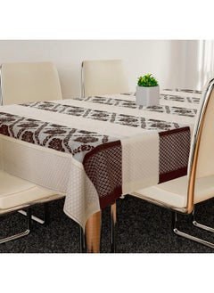 Kuber Industries Kuber Industries Dining Table Cover | Cotton Net Brown Flower Patta Pattern | Tablecloth for Home D?cor | Tablecloth for Dining Area | 60X90 Inch | Cream  - Image 4