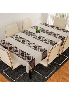 Kuber Industries Kuber Industries Dining Table Cover | Cotton Net Brown Flower Patta Pattern | Tablecloth for Home D?cor | Tablecloth for Dining Area | 60X90 Inch | Cream  - Image 1