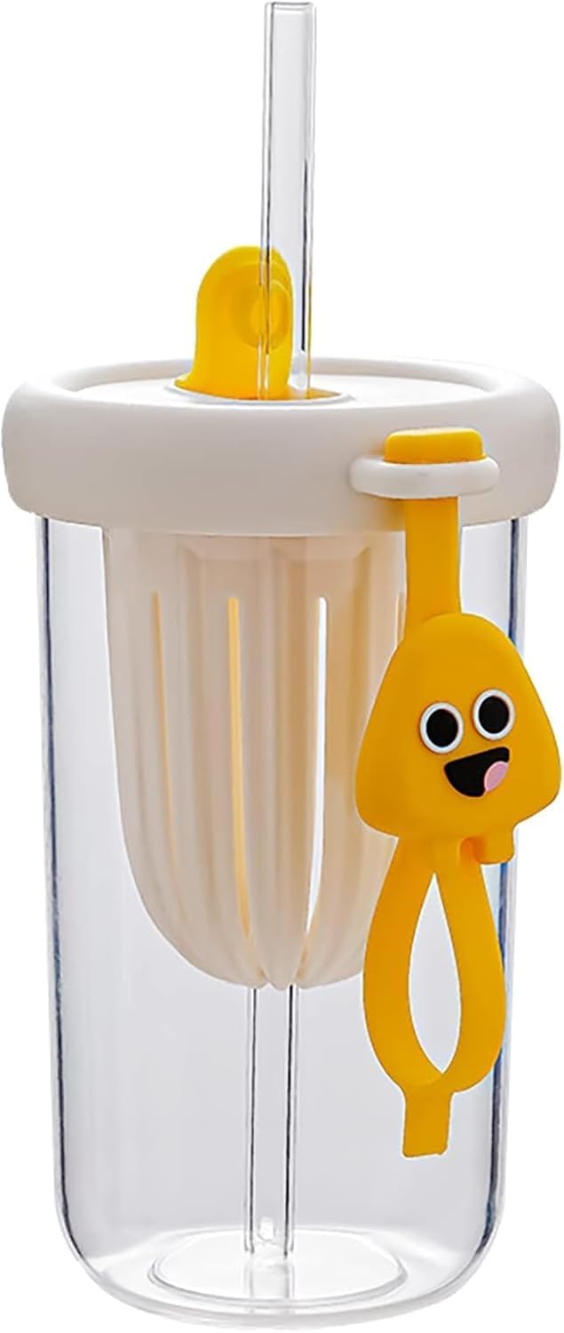 VISMII Glass Tumbler with Fruit Infuser Lid and Straw Reusable Boba Cup for Smoothies Iced Coffee LeakProof Sipper Pack of 1 - Image 1