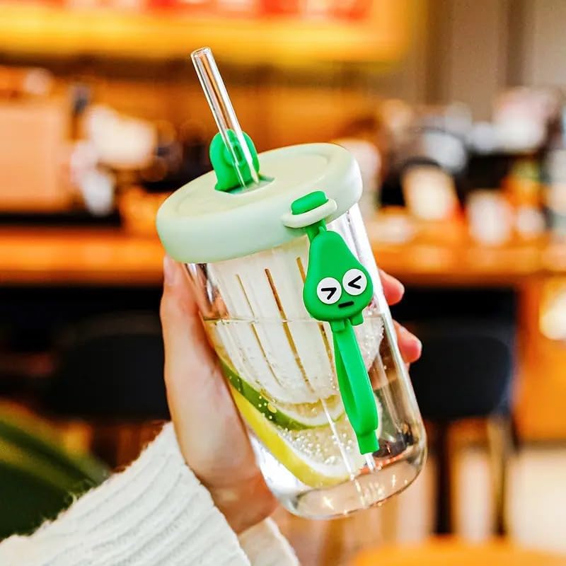 VISMII Glass Tumbler with Fruit Infuser Lid and Straw Reusable Boba Cup for Smoothies Iced Coffee LeakProof Sipper Pack of 1 - Image 3