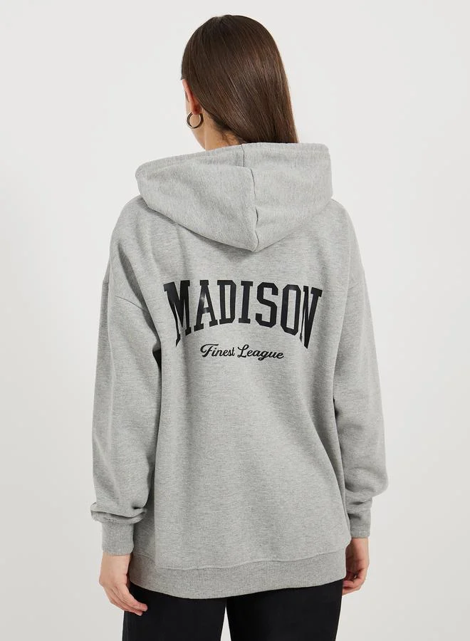 Styli Styli Oversized Longline  Slogan Hoodie