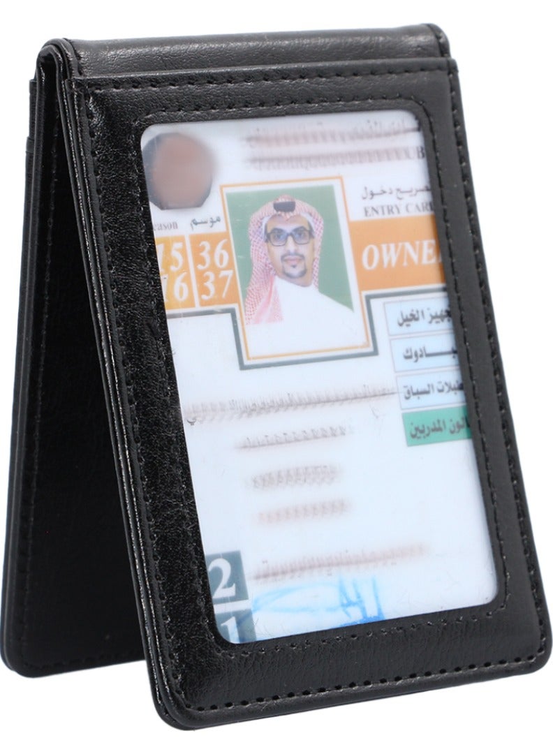 متجر الحريري حامل بطاقة طولي مغناطيس جلد فخم - اسود - Image 1