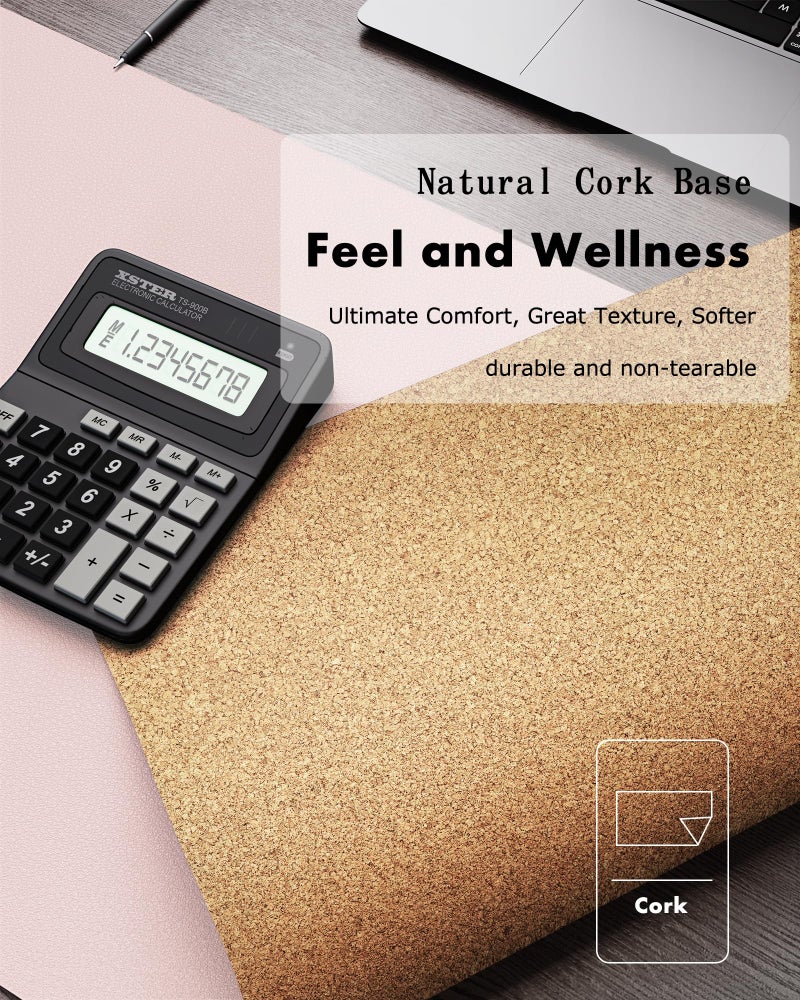 YSAGi Double-Sided Desk Pad, 31.5"x15.7"Leather Desk Mat, Eco Cork Desk Pad Protector,Large Mouse Pad,Waterproof Desk Blotter for Office/Home(Pink) - Image 3