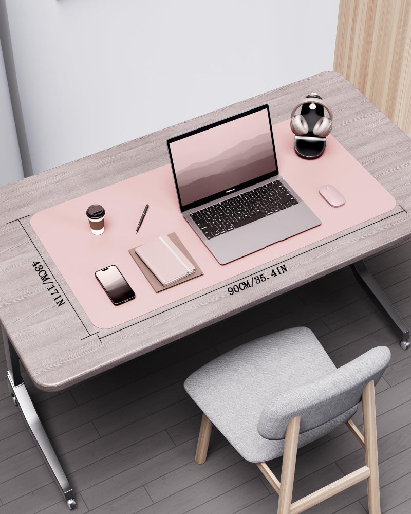 YSAGi Double-Sided Desk Pad, 31.5"x15.7"Leather Desk Mat, Eco Cork Desk Pad Protector,Large Mouse Pad,Waterproof Desk Blotter for Office/Home(Pink) - Image 2