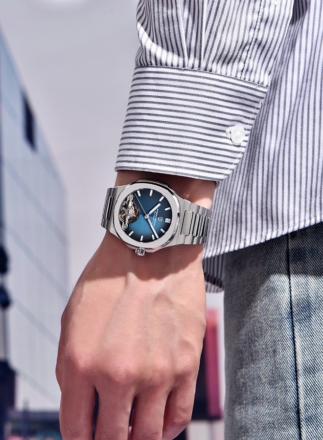 باغاني ديزاين جديد التلقائي ساعة رجالي كامل الفولاذ المقاوم للصدأ الميكانيكية ساعة معصم للرجال ، الياقوت الهاتفي الزجاج ، ساعة اليد الأعمال مع عجلة التوازن - Image 2