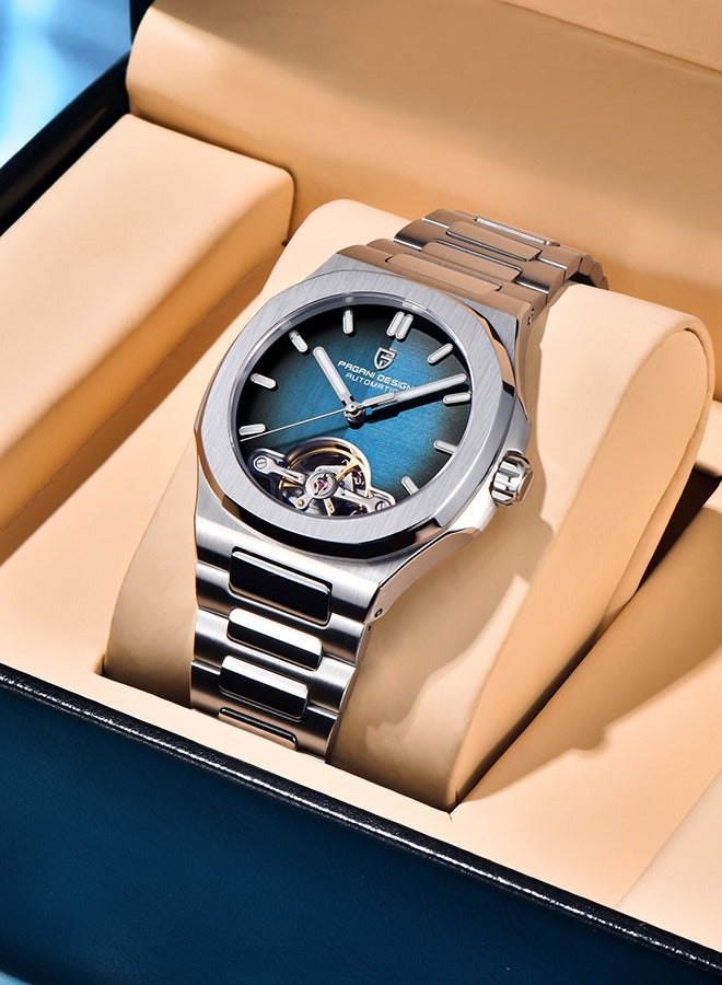 باغاني ديزاين جديد التلقائي ساعة رجالي كامل الفولاذ المقاوم للصدأ الميكانيكية ساعة معصم للرجال ، الياقوت الهاتفي الزجاج ، ساعة اليد الأعمال مع عجلة التوازن - Image 3