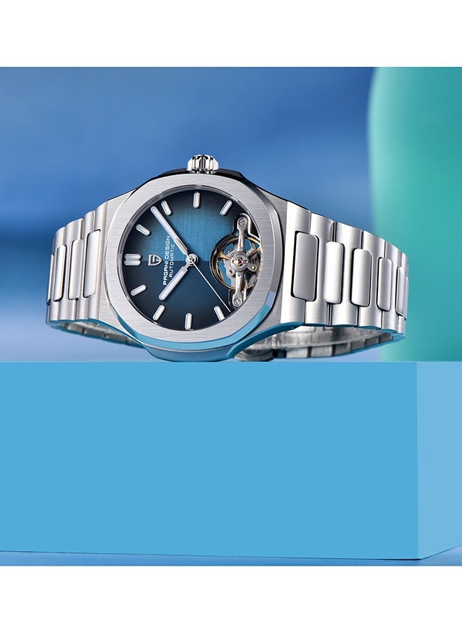 باغاني ديزاين جديد التلقائي ساعة رجالي كامل الفولاذ المقاوم للصدأ الميكانيكية ساعة معصم للرجال ، الياقوت الهاتفي الزجاج ، ساعة اليد الأعمال مع عجلة التوازن - Image 4